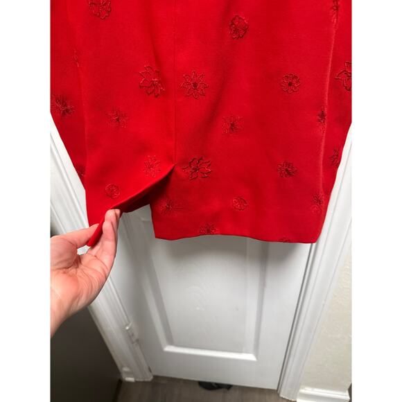 Vintage Y2K Red Sleeveless Shift Floral Embroider Cocktail Dress Size 6 Petite - Picture 7 of 8